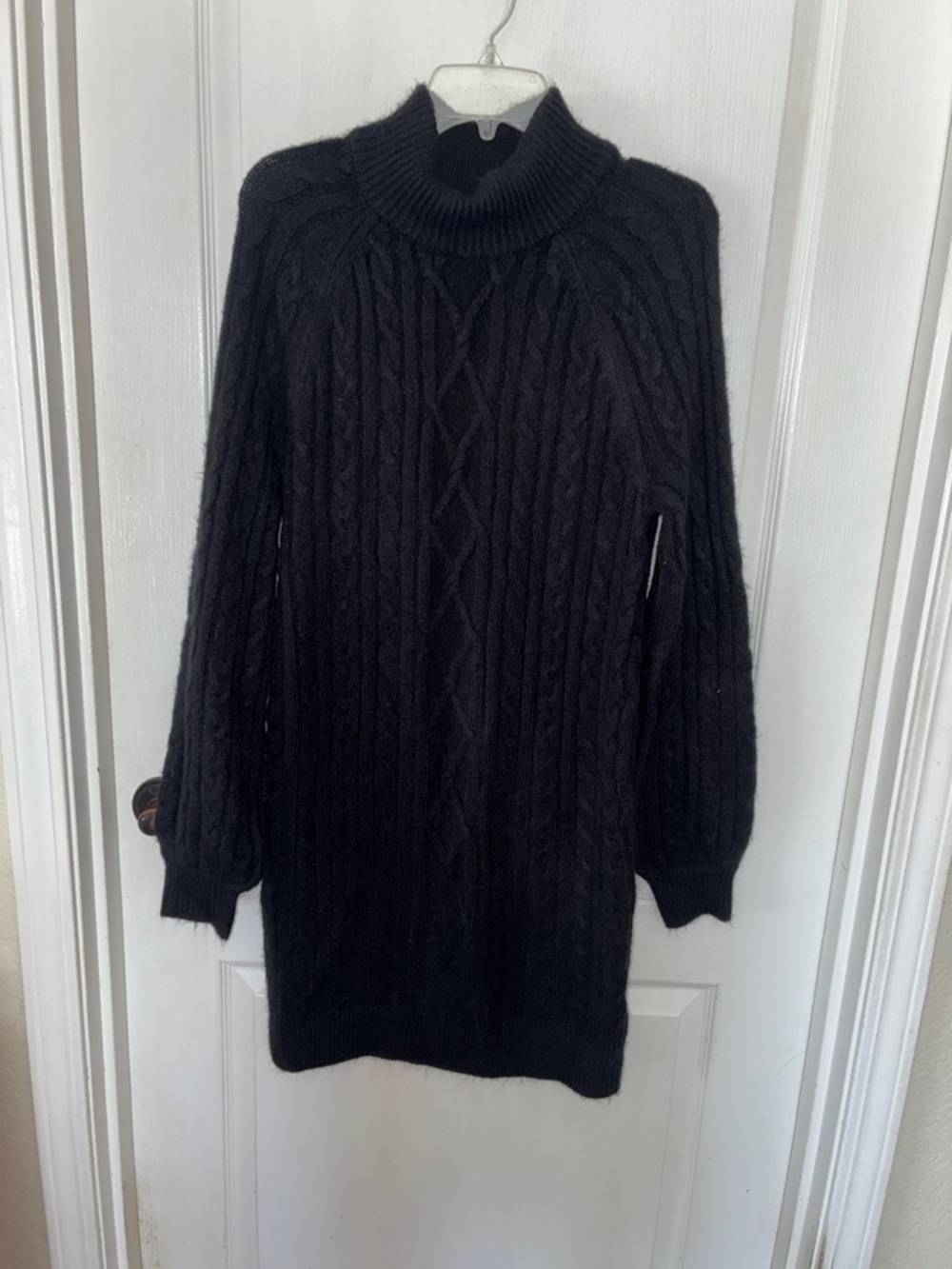 Abercrombie & Fitch Black Cable-Knit Turtleneck Sweater Dress